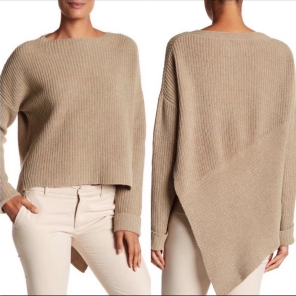 Brochu Walker‎ Asymmetrical Hem Sweater Womens S Cream Excellent Wool Cashmere
